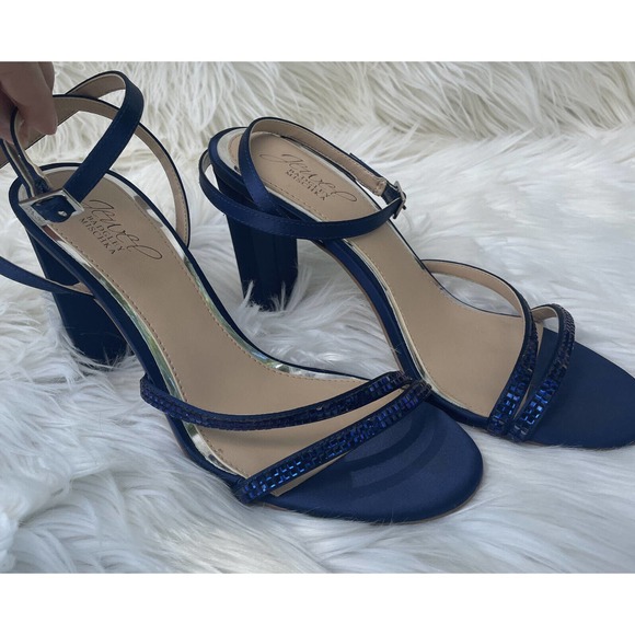 Jewel Badgley Mischka Women's Aura Embellished Heels In Navy Satin Size 7 - Picture 1 of 14
